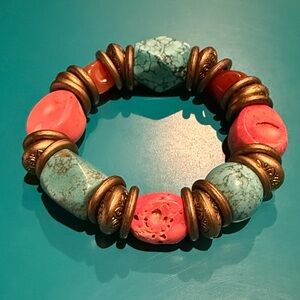 Turquoise and Coral Beaded Bracelet